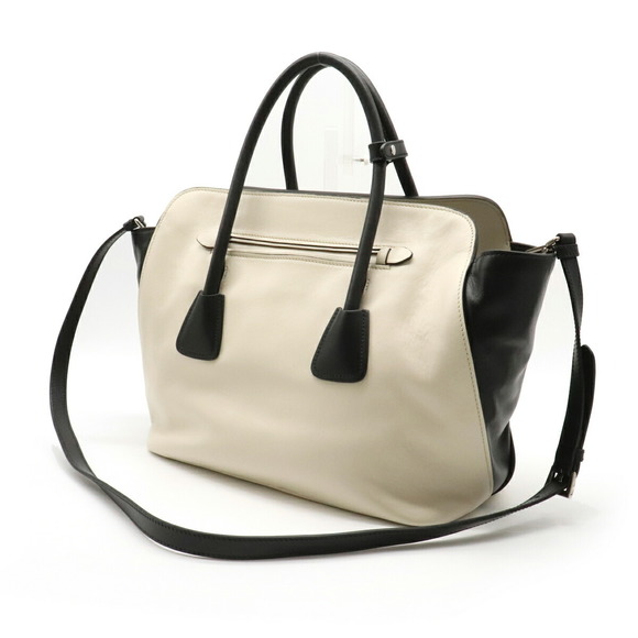 Prada Shoulder White Calf Leather Talco Soft Black 2WAY Bag Nero - Picture 1 of 8